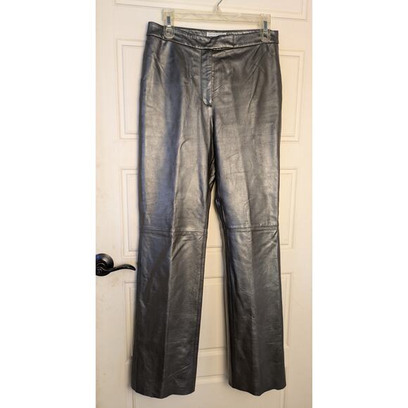NEW Saks Fifth Avenue Folio Collection Leather Pants 10 Gray Shimmer High Rise - Picture 2 of 10